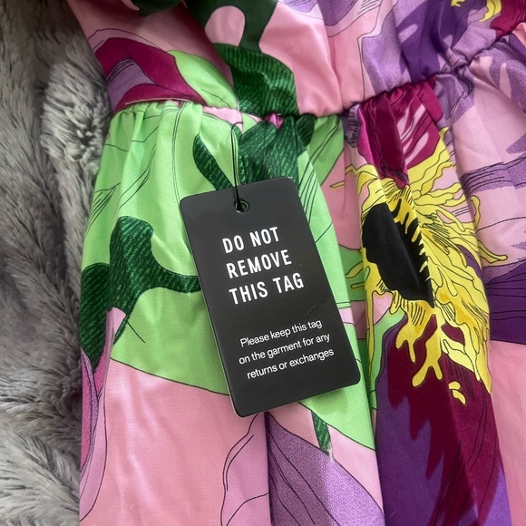 Large Floral V-neck Puff Sleeve Poplin Mini Dress, NWT - Picture 5 of 5